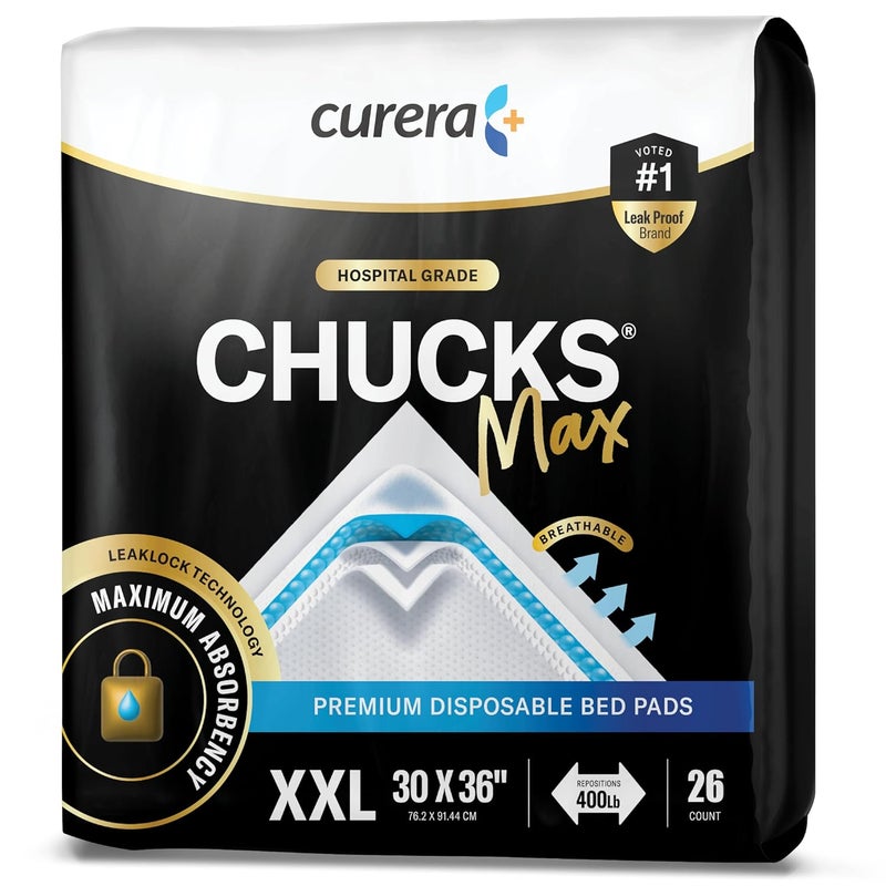 Stack Man Chucks® MAX Hospital Bed Pads Disposable Adult 30 x 36 Breathable Incontinence Pads - XX-Large Pee Pads for Adults - Heavy Duty 10X Absorbency Underpads - 400 Lbs. Patient Repositioning [26 Count] - Image 1